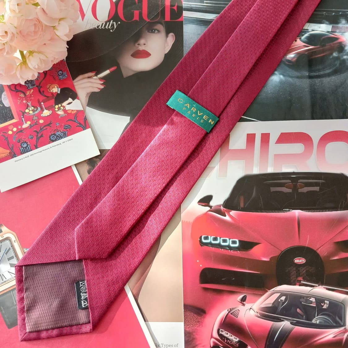 까르뱅 레드 텍스처 실크 넥타이 9.4cm A+등급 A19010 상품이미지4