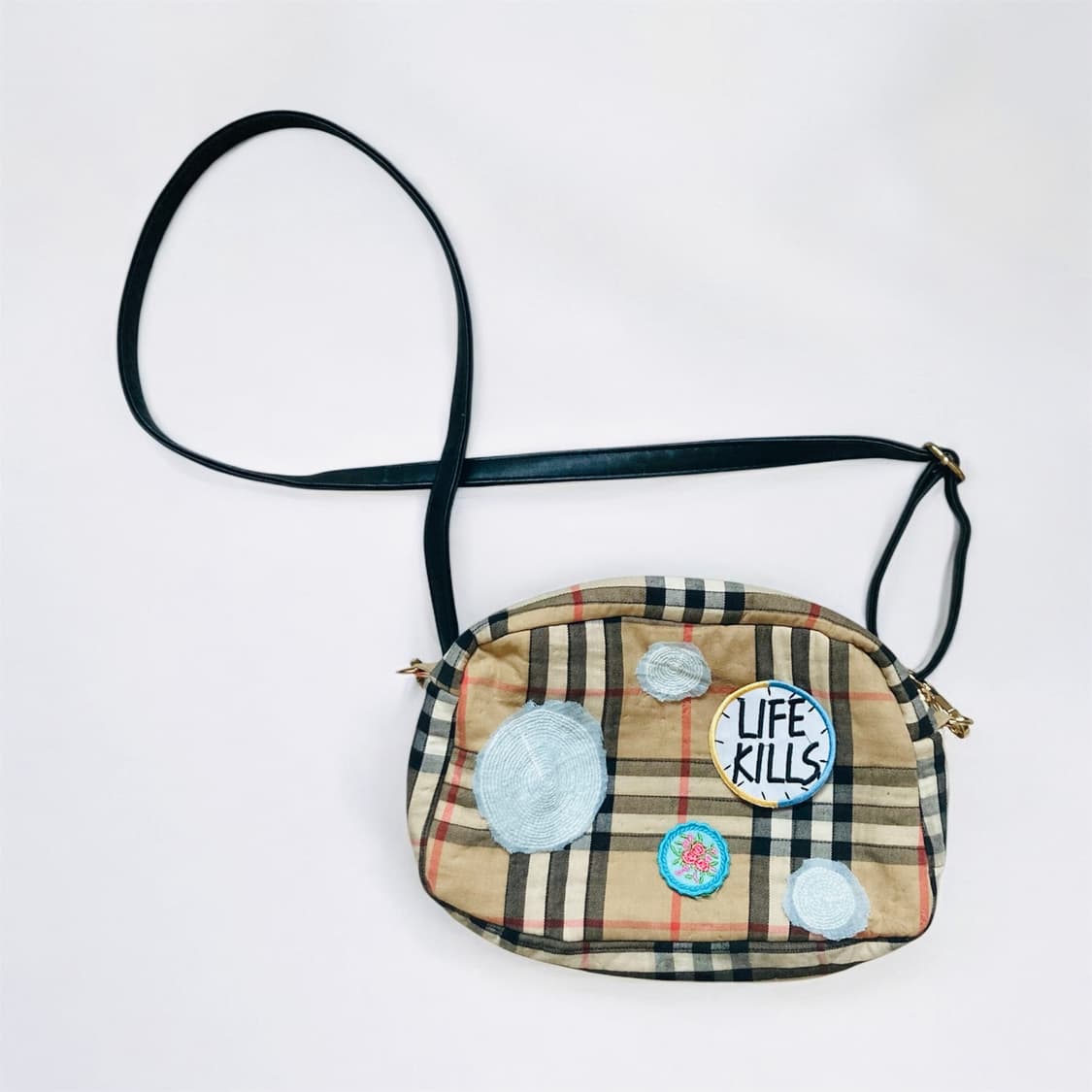 핸드메이드 와펜 체크 패턴 크로스백 상품이미지1