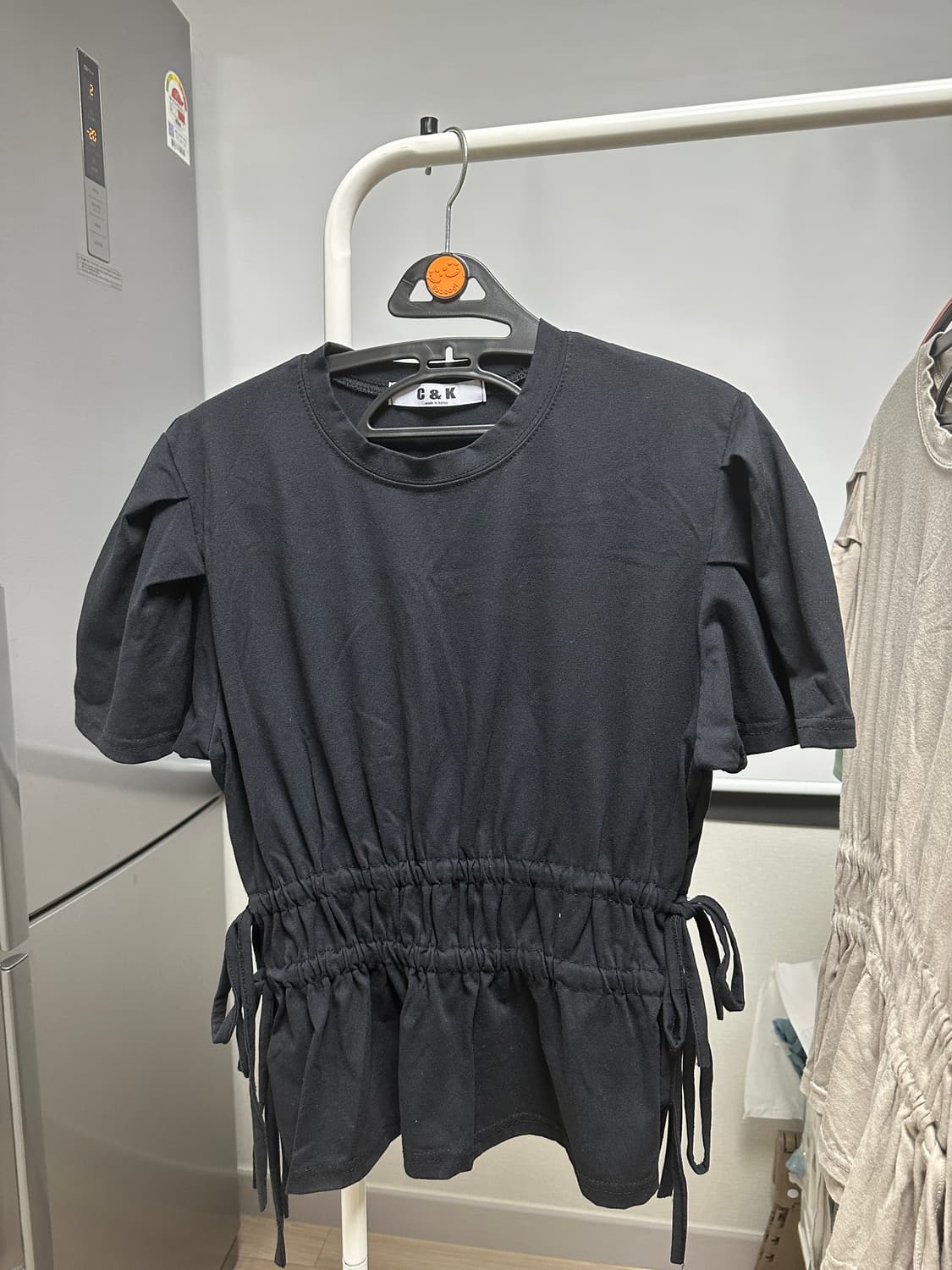 허리 셔링 포인트 티셔츠 블랙 free 사이즈 상품이미지1