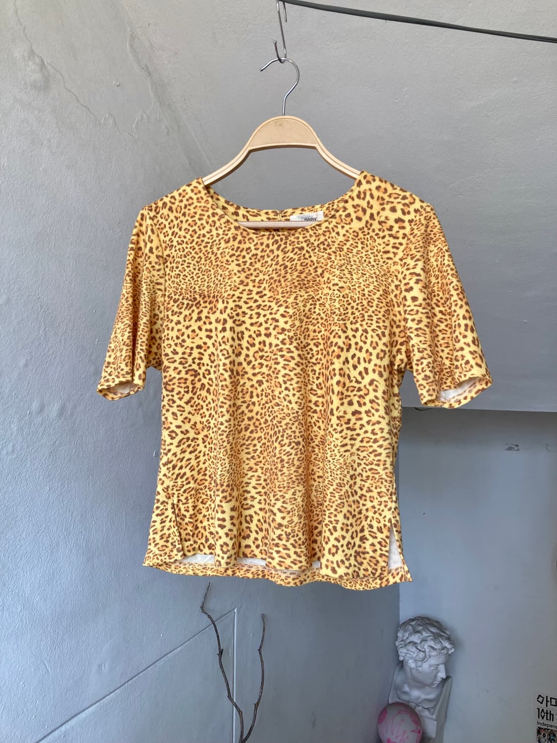 호피 패턴 크롭 니트 반팔탑 상품이미지2