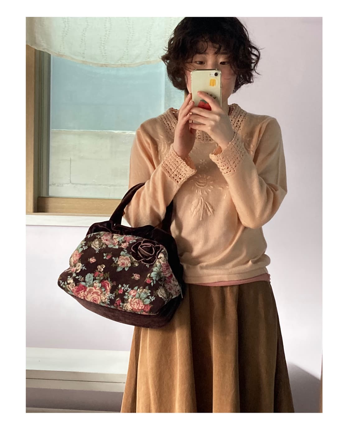 일본빈티지) 벨벳 로즈 가방  상품이미지5