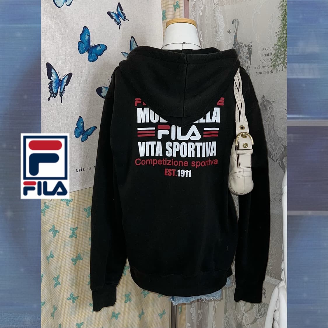 휠라 블랙 백 프린팅 후드 집업 상품이미지5