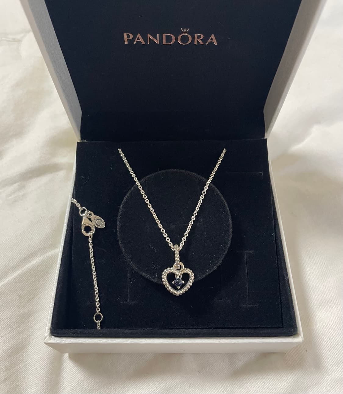 판도라 정품 탄생석 목걸이 하트펜던트+체인 세트 실버925순은 사파이어 상품이미지1