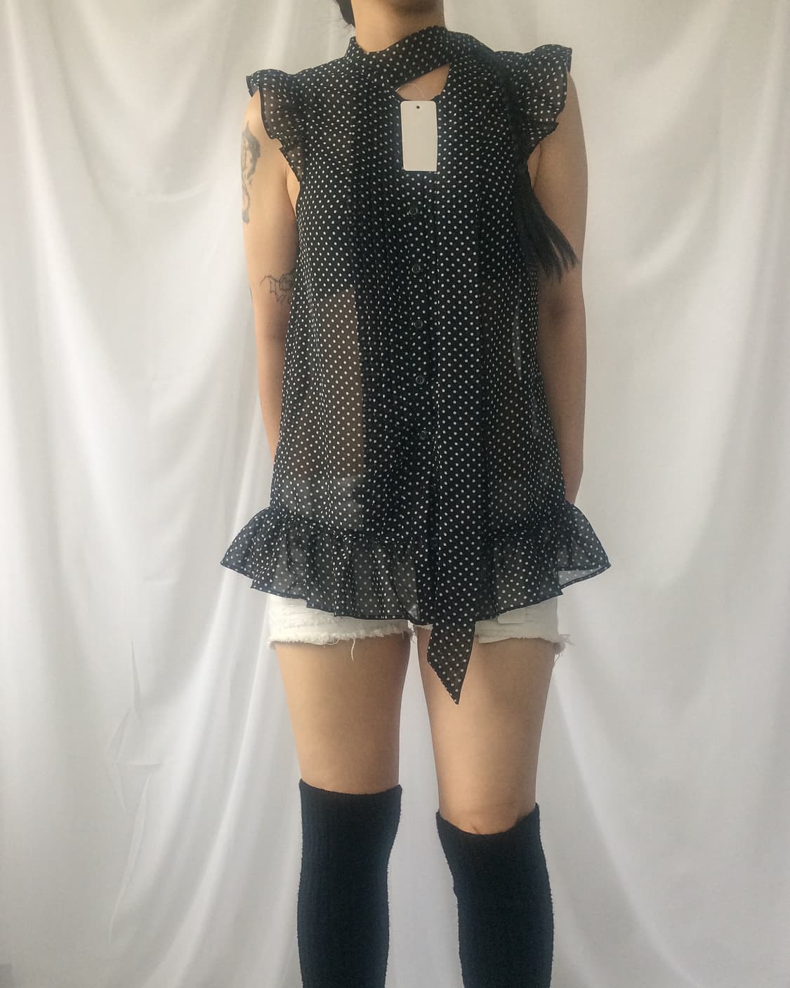 Dot pattern tied blouse 상품이미지6