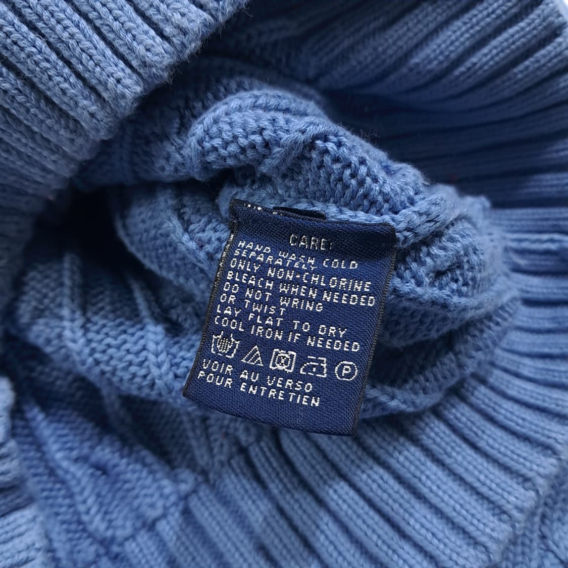 CL381 M 폴로 90s 홍콩판 코튼 케이블브이넥 블루 니트스웨터 상품이미지5