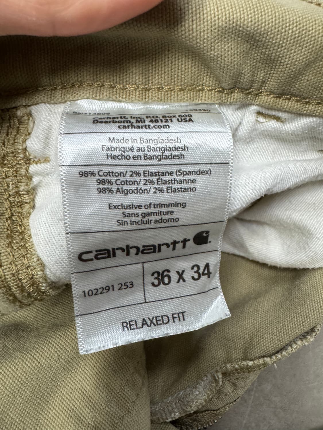  [36x34] 칼하트 102291 럭비 캔버스 릴렉스드 핏 팬츠 상품이미지6