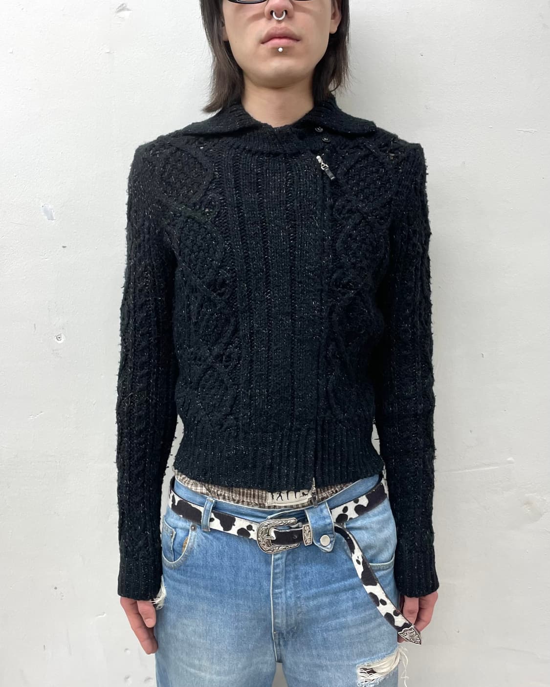 asymmetric gray knit jacket 상품이미지1