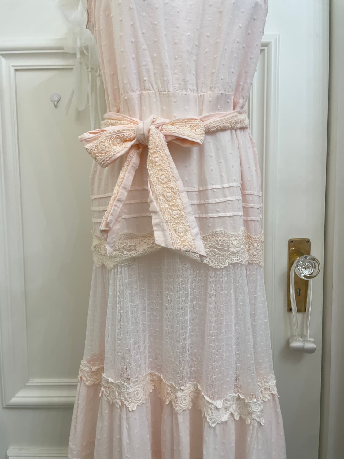coral dot lace belt point cotton long op 상품이미지6