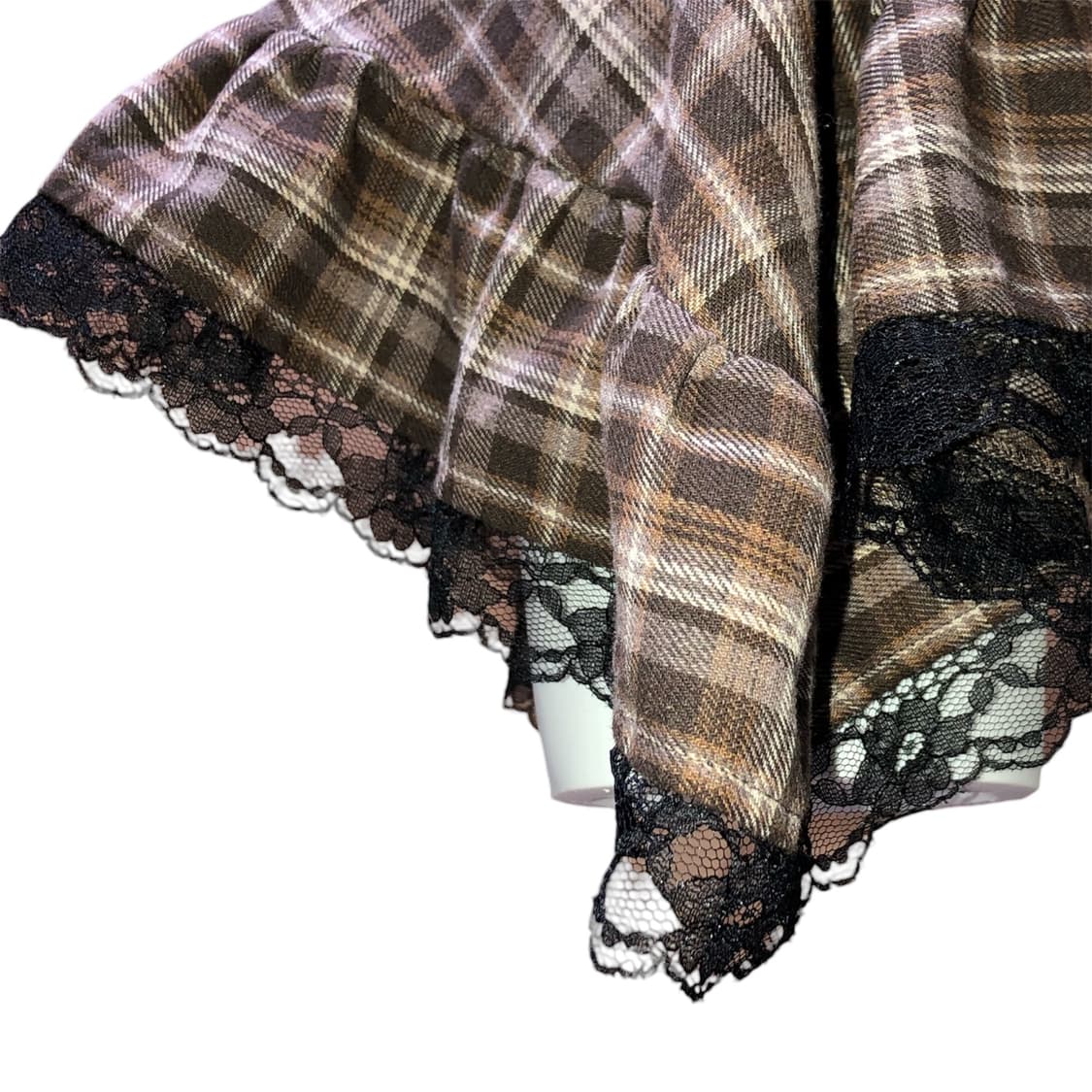 타탄 체크 레이스 밴딩 플레어 스커트 브라운 y2k 상품이미지2