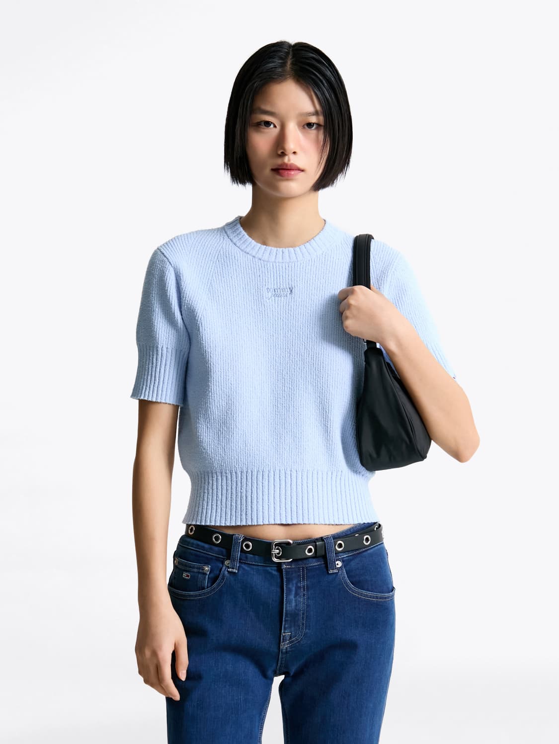 타미진스 Tommy jeans 스카이블루 부클 반팔 니트 XS 상품이미지1
