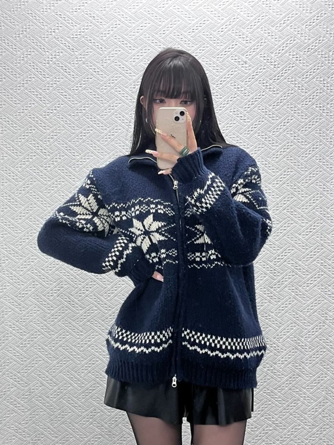 빈티지 노르딕 코위찬 스노우 뜨개 니트 집업 가디건 XL C10062 상품이미지2