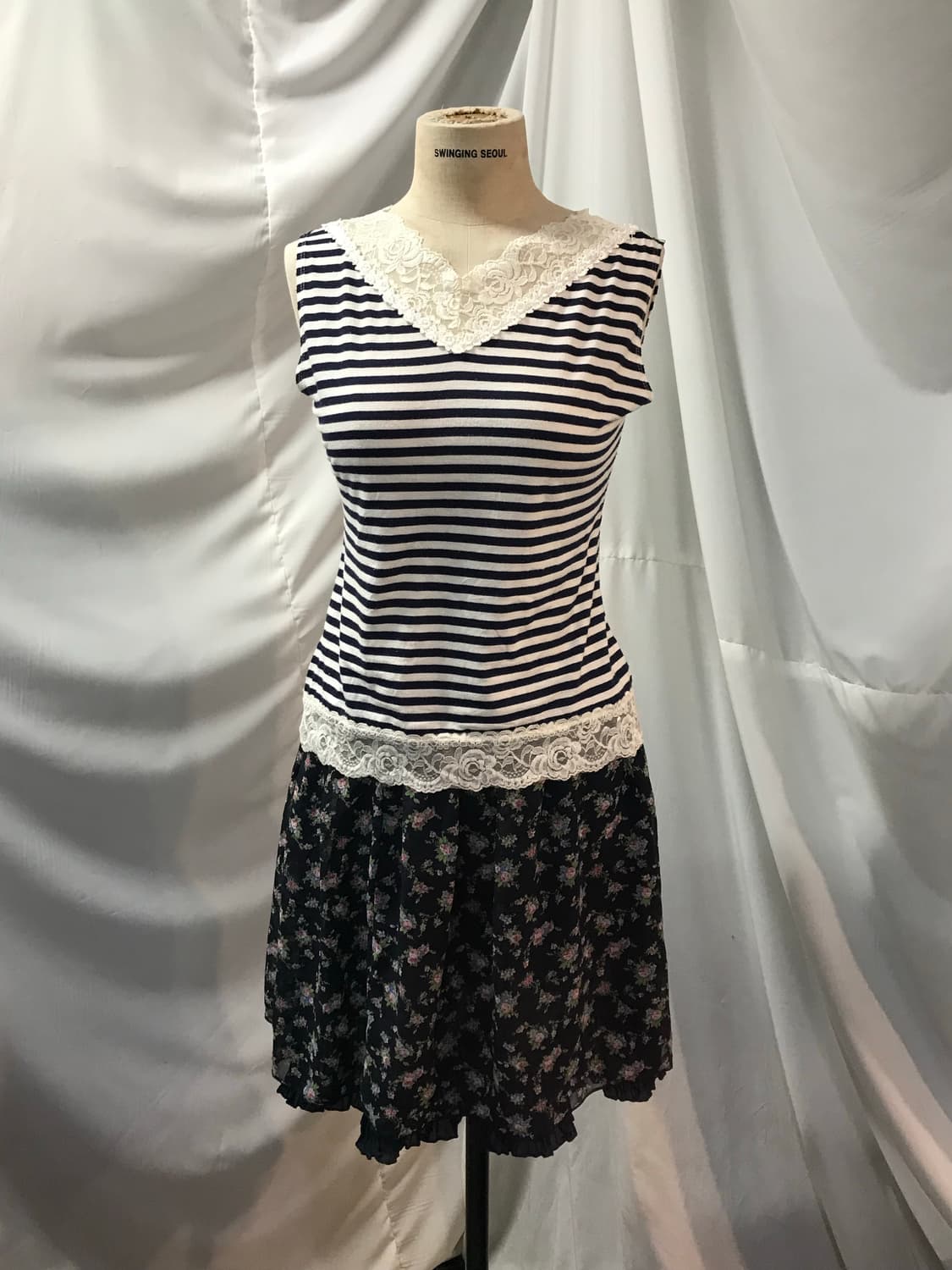 잔꽃 스트라이프 하구미 모리걸 레이스 나시 스커트 코디 상품이미지2