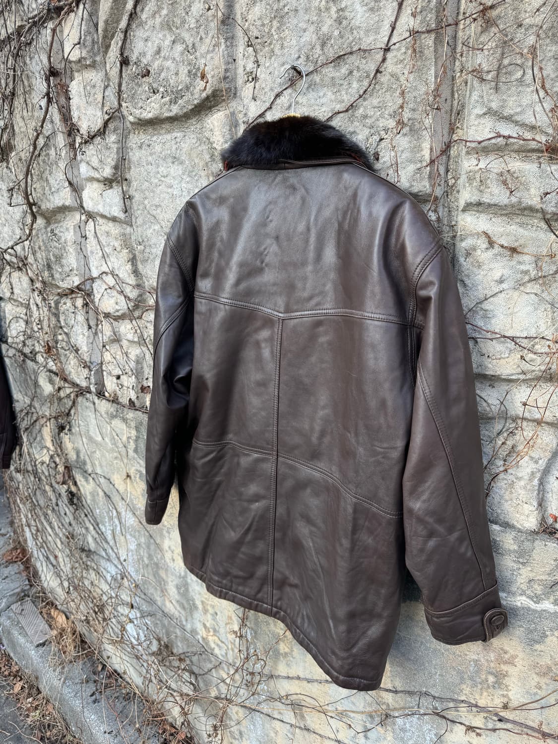 90s 입생로랑 양가죽 밍크털 빈티지 가죽 자켓 카코트 상품이미지8