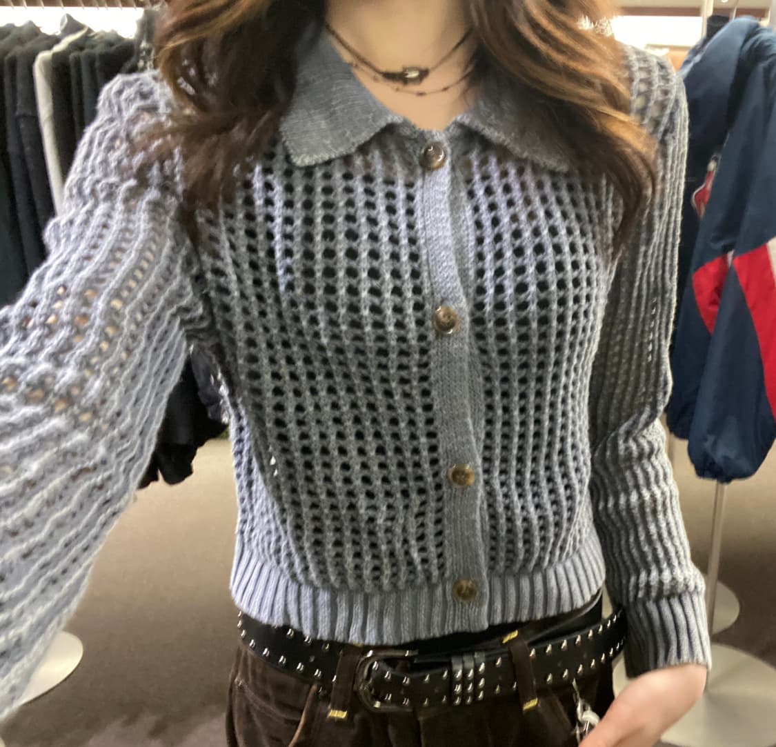 M)에고이스트 빈티지 여성 카라 펀칭 니트 가디건 상품이미지3