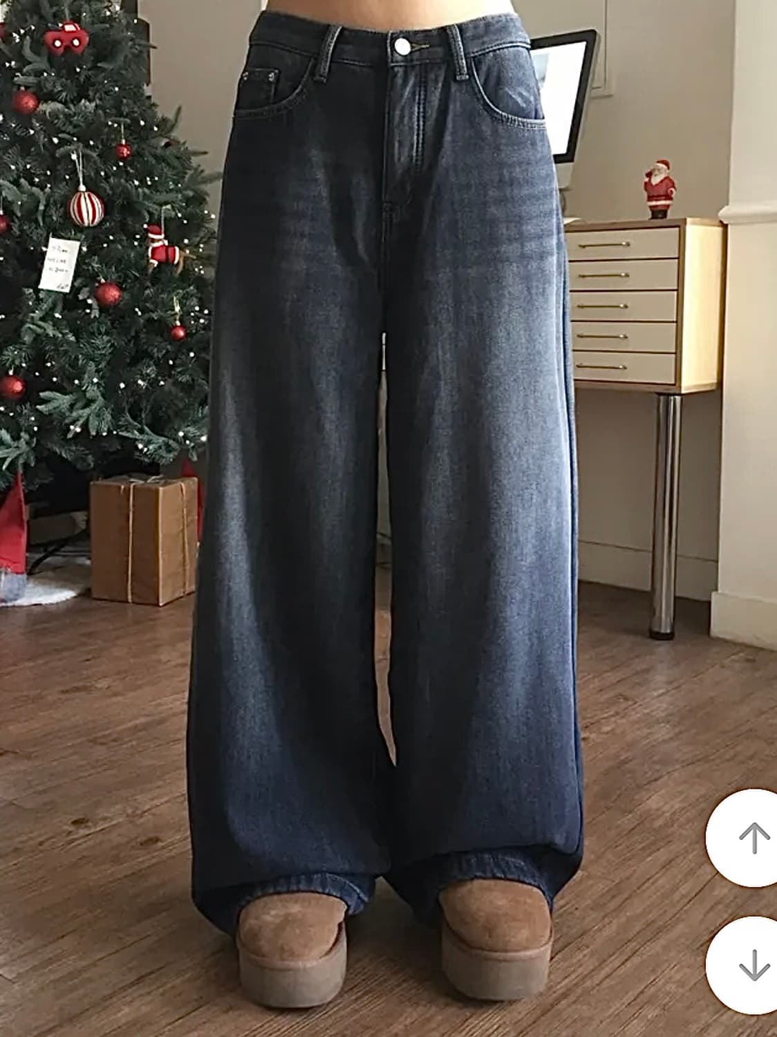 모디무드 폴더 밑단 스냅 투웨이 데님 진청 롱S사이즈 상품이미지2