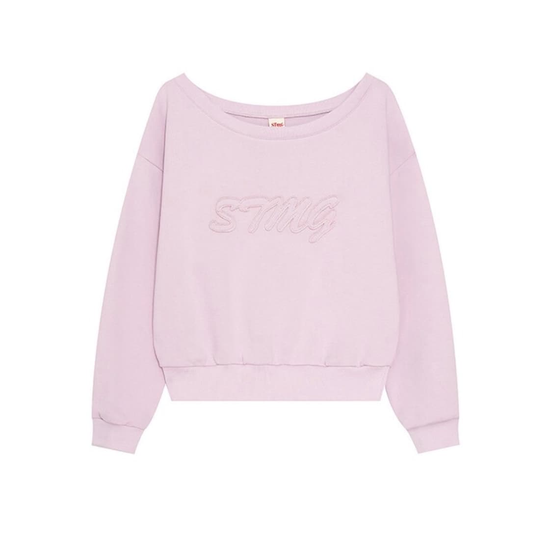 스트라이프마가린 레터링 원숄더 맨투맨 핑크 상품이미지2