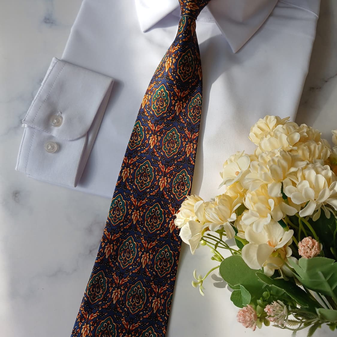 로샤스 실크 네이비 오리엔탈 패턴 넥타이 9.6cm A+등급 A19891 상품이미지7
