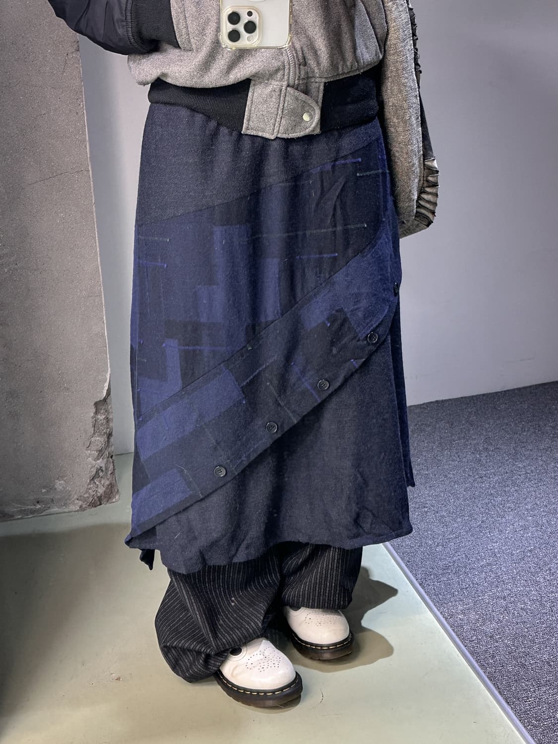 navy check pannel buttons long skirt 상품이미지4