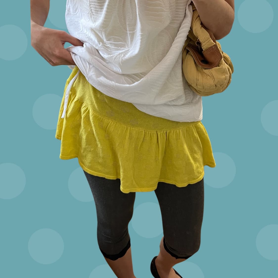 빈티지 노랑 땡땡이 썸머니트 프릴 원피스 상품이미지2