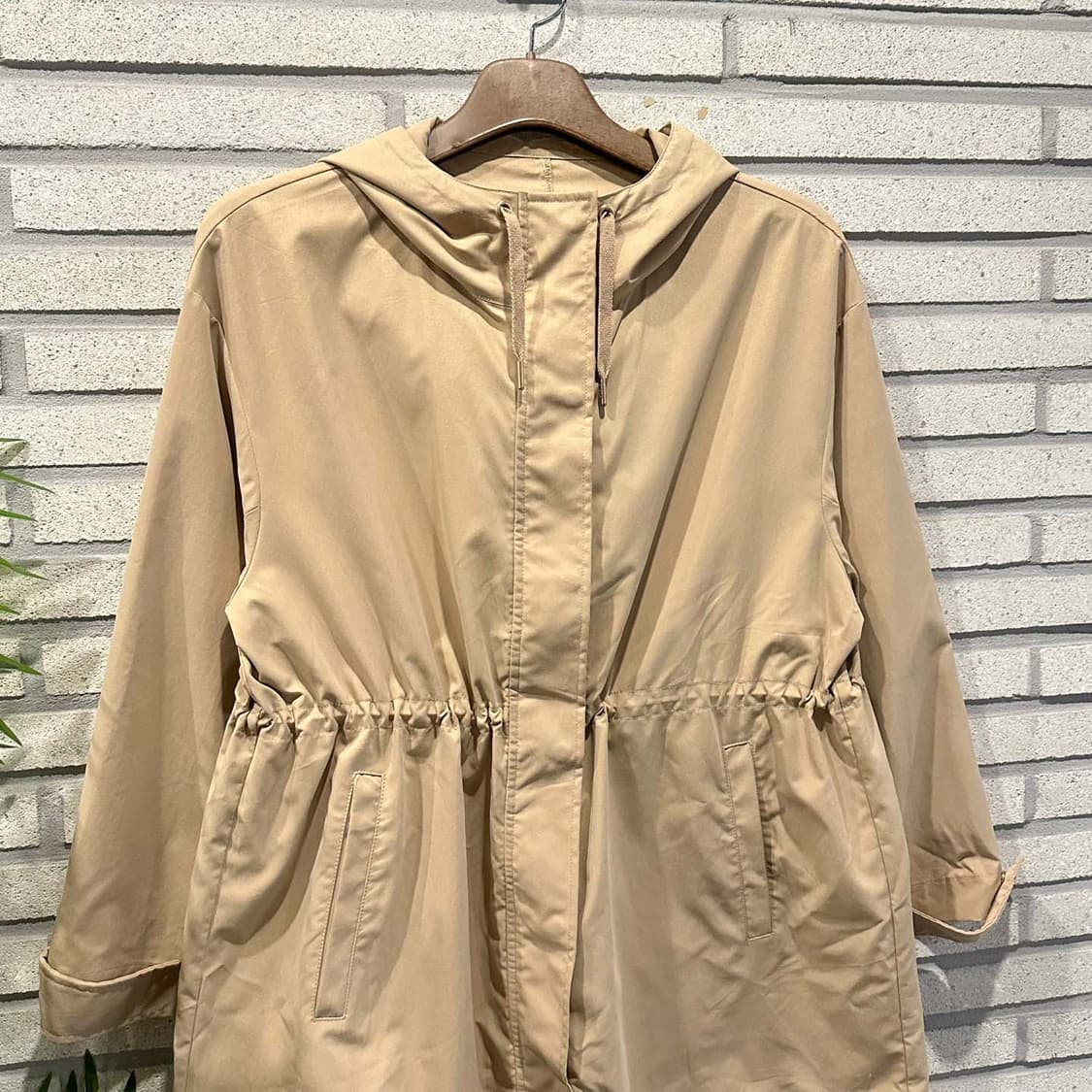 JPN VINTAGE 미디 후드 야상 자켓 허리 스트링 디테일 베이지 상품이미지3