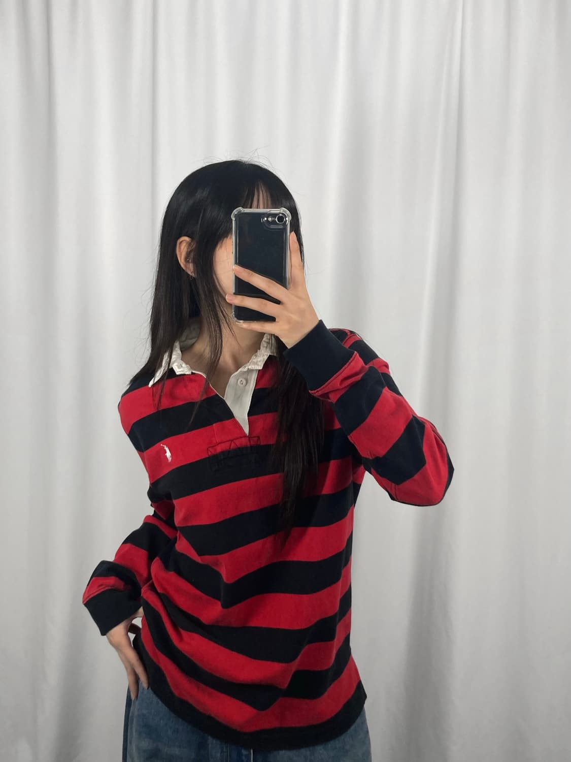 폴로 레드 블랙 스트라이프 럭비 긴팔티 상품이미지1