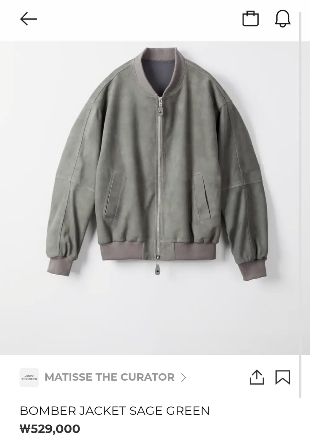 마티스 더 큐레이터 이태리 고트 스킨 스웨이드 봄버 1size 상품이미지4