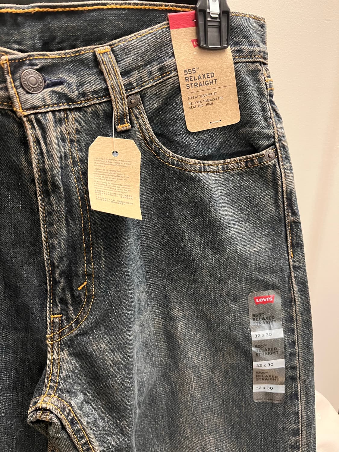 [새상품/W32] 리바이스 555 릴렉스 스트레이트 흑청 (브라운 안감) 상품이미지2