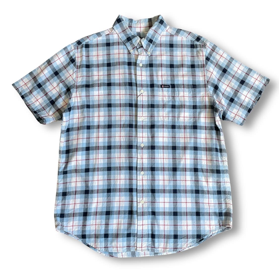 CHAPS 챕스 스카이블루 블랙 체크 원포켓 반팔 셔츠 L 상품이미지1