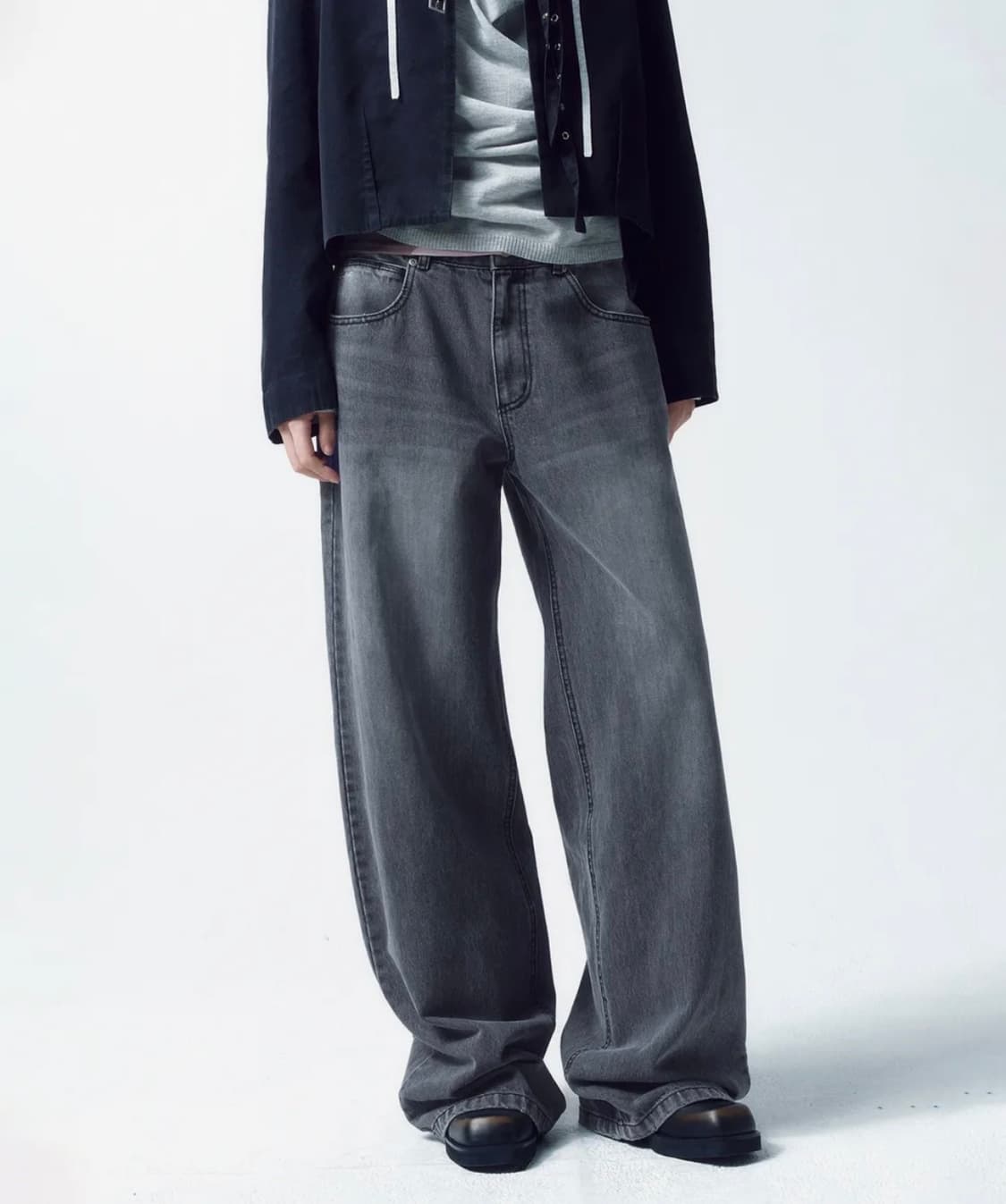 로우 웨이스트 와이드 진 ASH GREY 상품이미지1