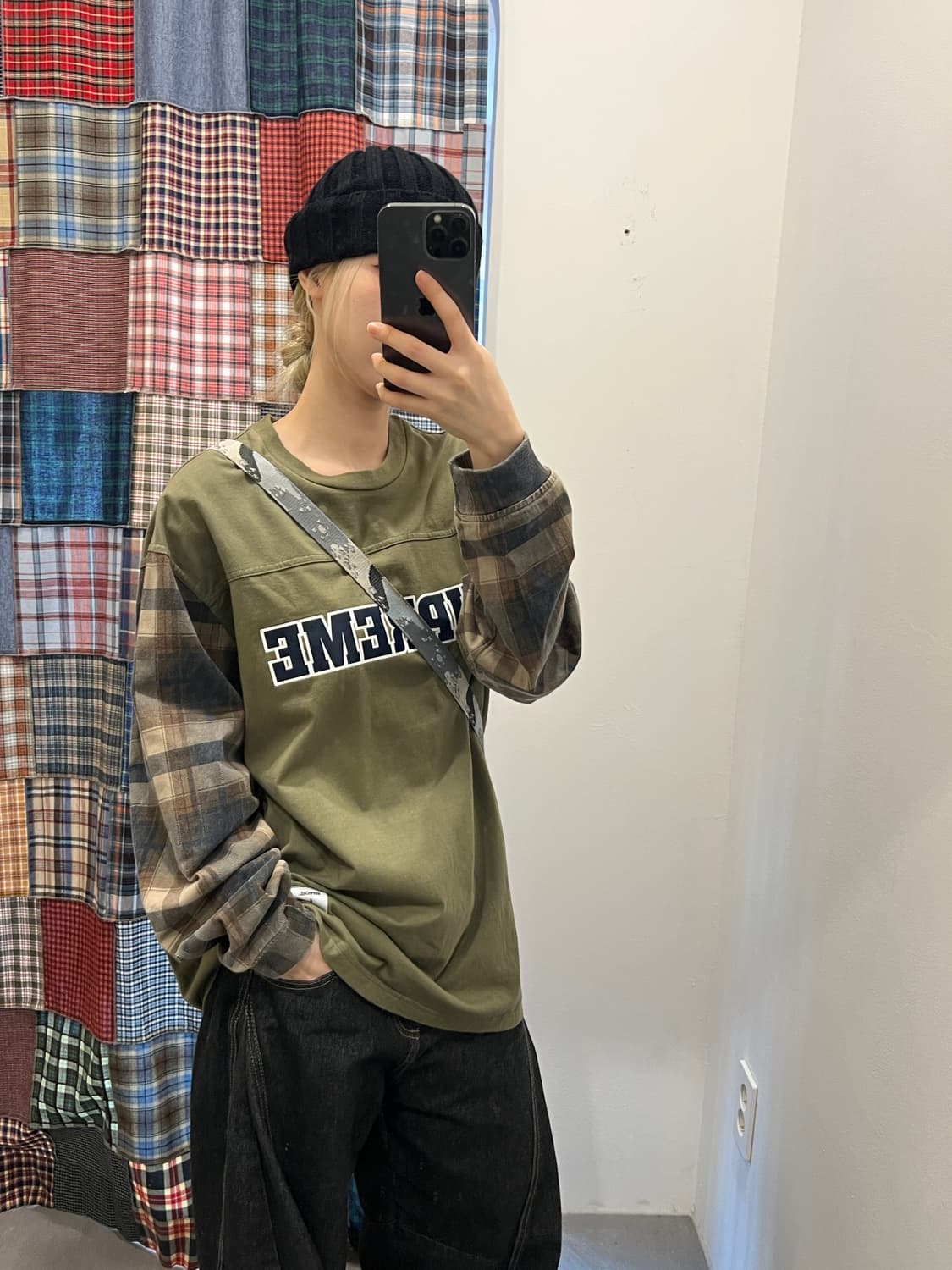 슈프림 체크 패턴 그린 롱슬리브 상품이미지1