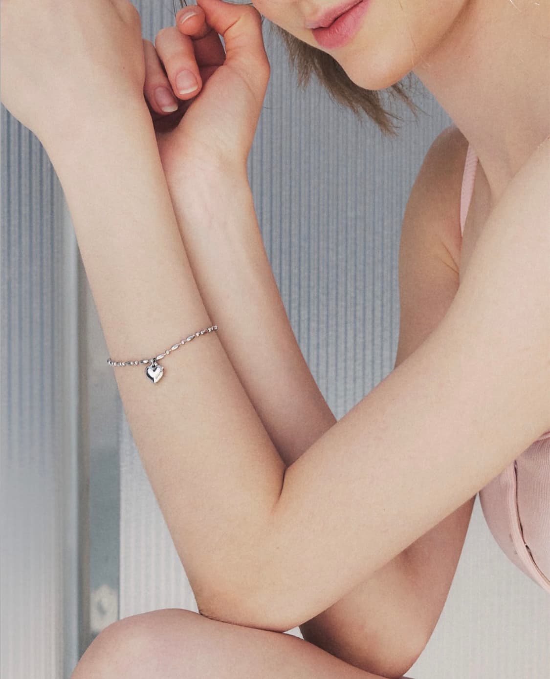 미착용) 앵브록스 하트 팬던트 체인 팔찌 상품이미지3