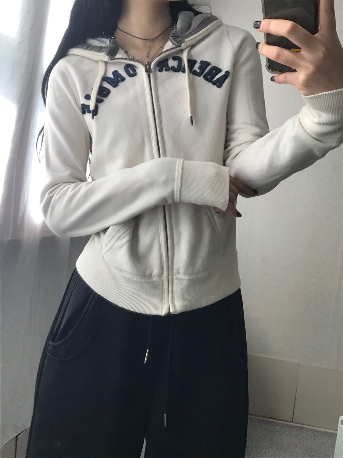 아베크롬비 아이보리 딱붙핏 후드집업 상품이미지2