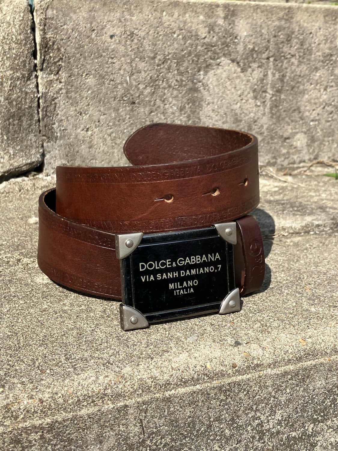 DOLCE & GABBANA 실버 플레이트 브라운 레더 벨트 상품이미지2