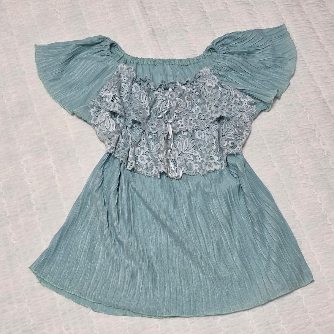 일본빈티지)그린민트 모리걸st 레이스 셔링보헤미안 스모크 캉캉 블라우스 상품이미지2