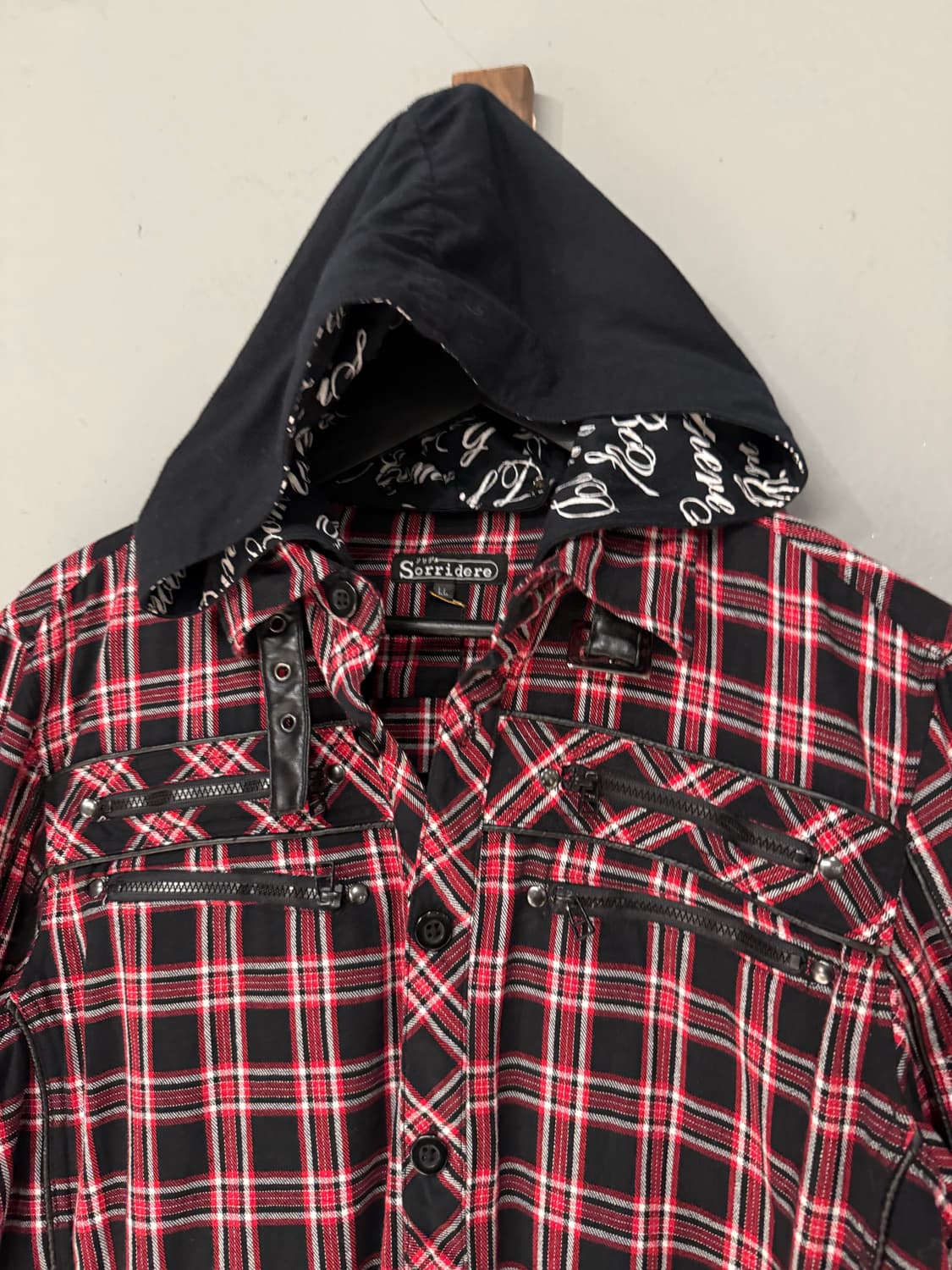 red check zipper detail hood shirt 상품이미지7