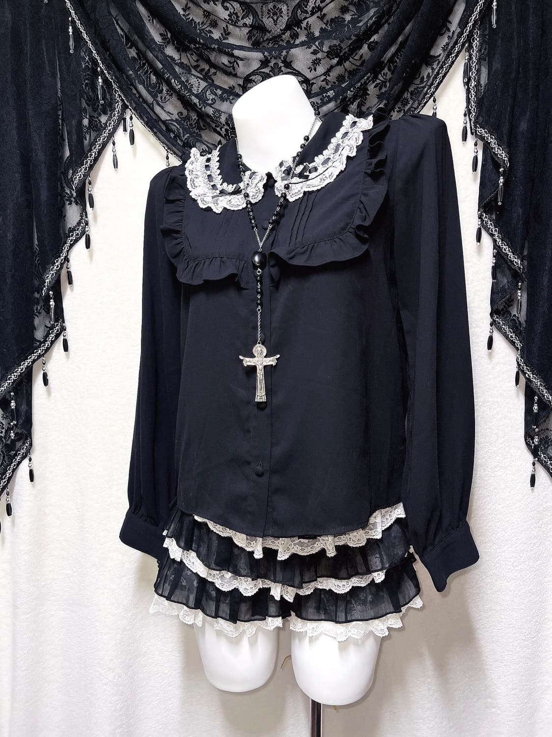 앙크루즈 양산형지뢰계 레이스 블라우스 공겜여주 로맨틱고딕 고스로리 갸루 상품이미지4