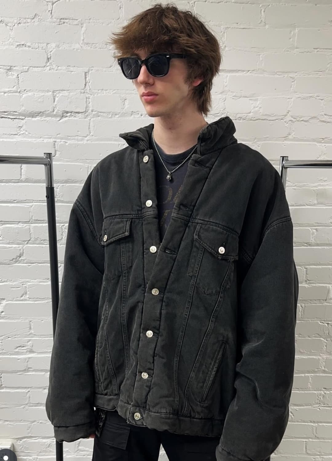 발렌시아가 패디드 데님 자켓 블랙 상품이미지1