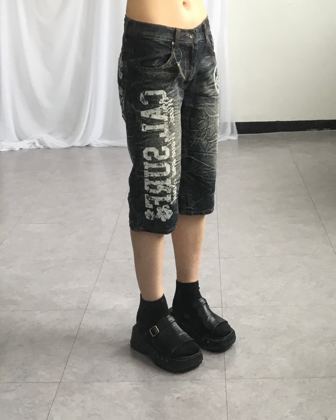 Back wing printing washing half denim pa 상품이미지9