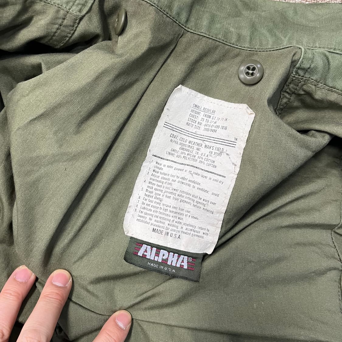 미군 오리지날 알파 m65 필드자켓 상품이미지5