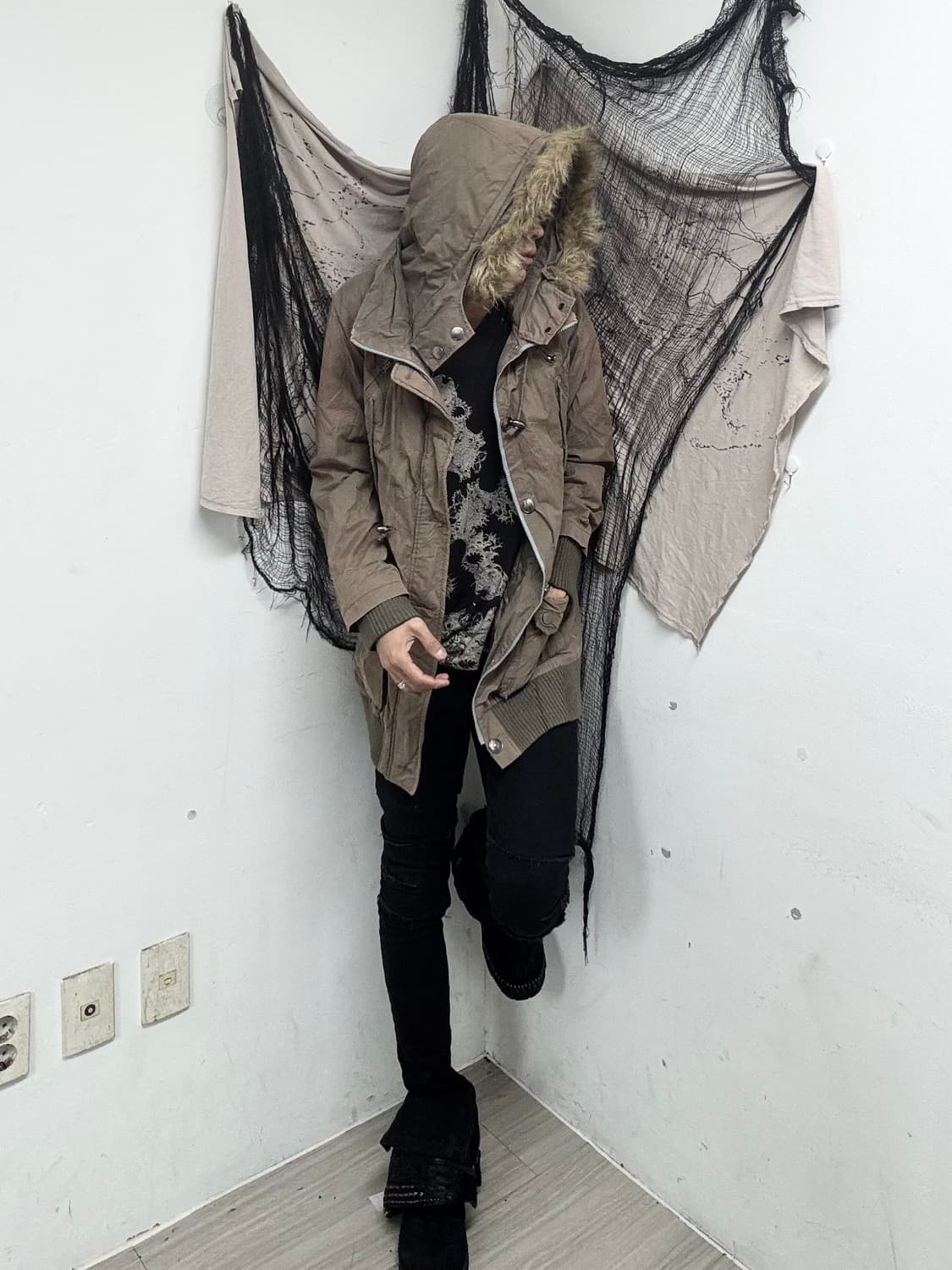 [COLZA]Grunge Mood Fur Khaki Parka 상품이미지2