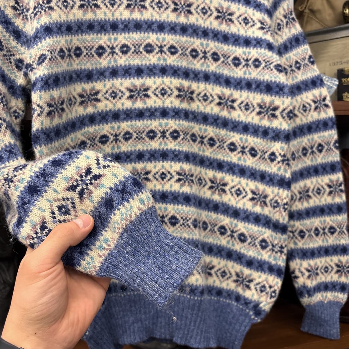 90s JPN 헤리티지 페어아일 패턴 퓨어울 니트 스워터 N158 상품이미지4
