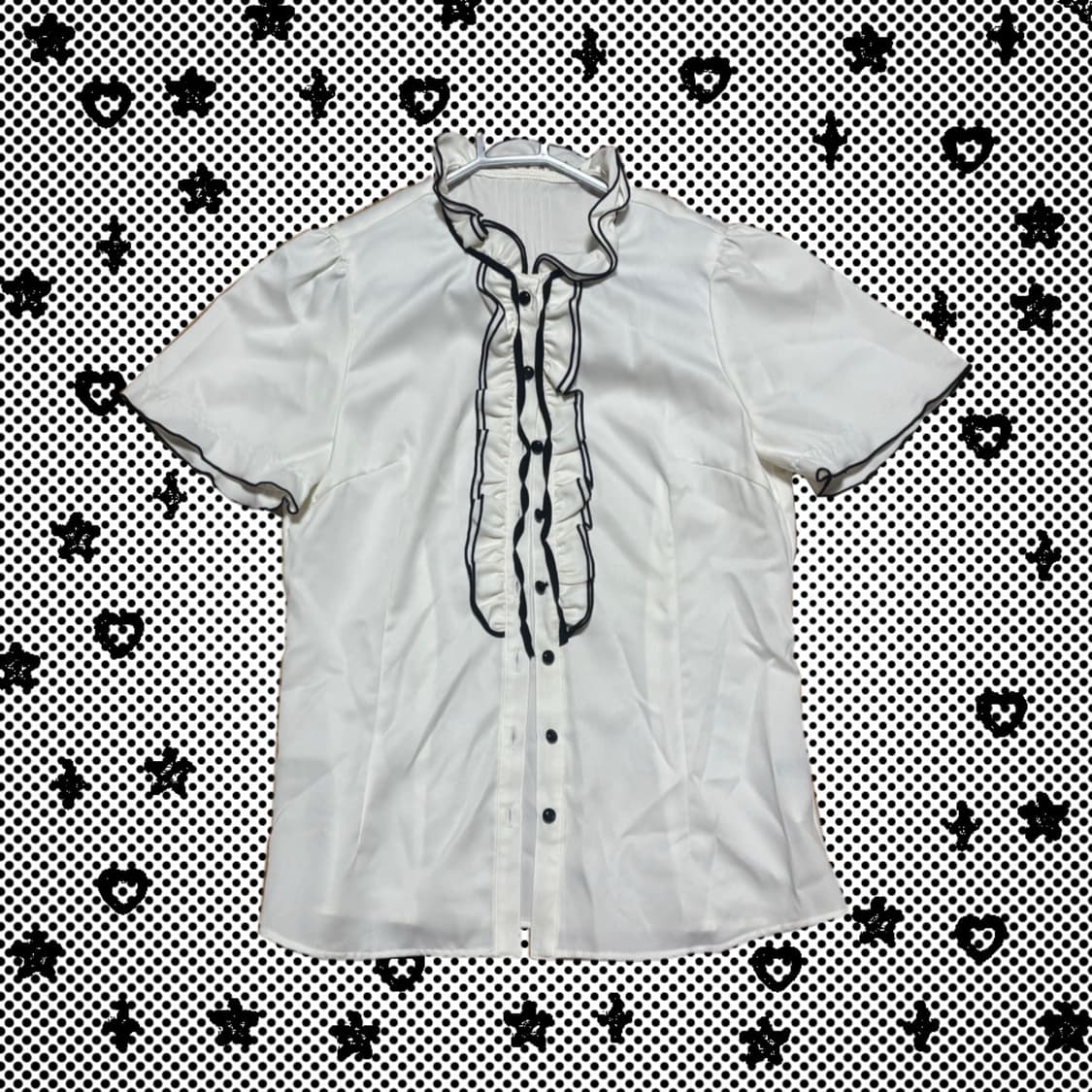 로걀 리본 반팔 블라우스 상품이미지1