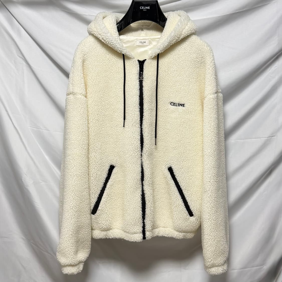 [새상품/M] 셀린느 오슬롯 플리스 후드 후리스 자켓 화이트 상품이미지1