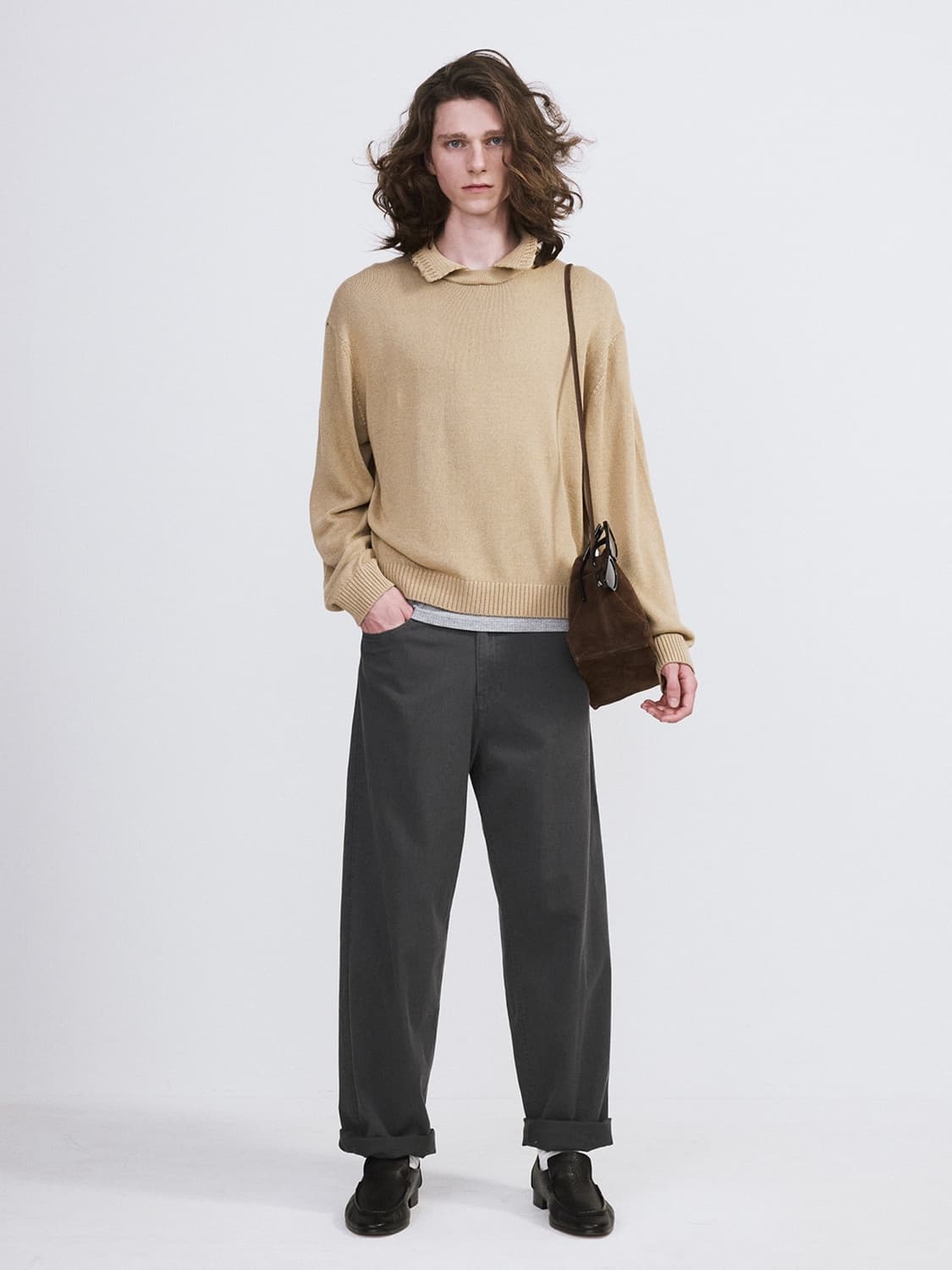 렉토 26SS 와플 카라 니트 베이지 카키 상품이미지2