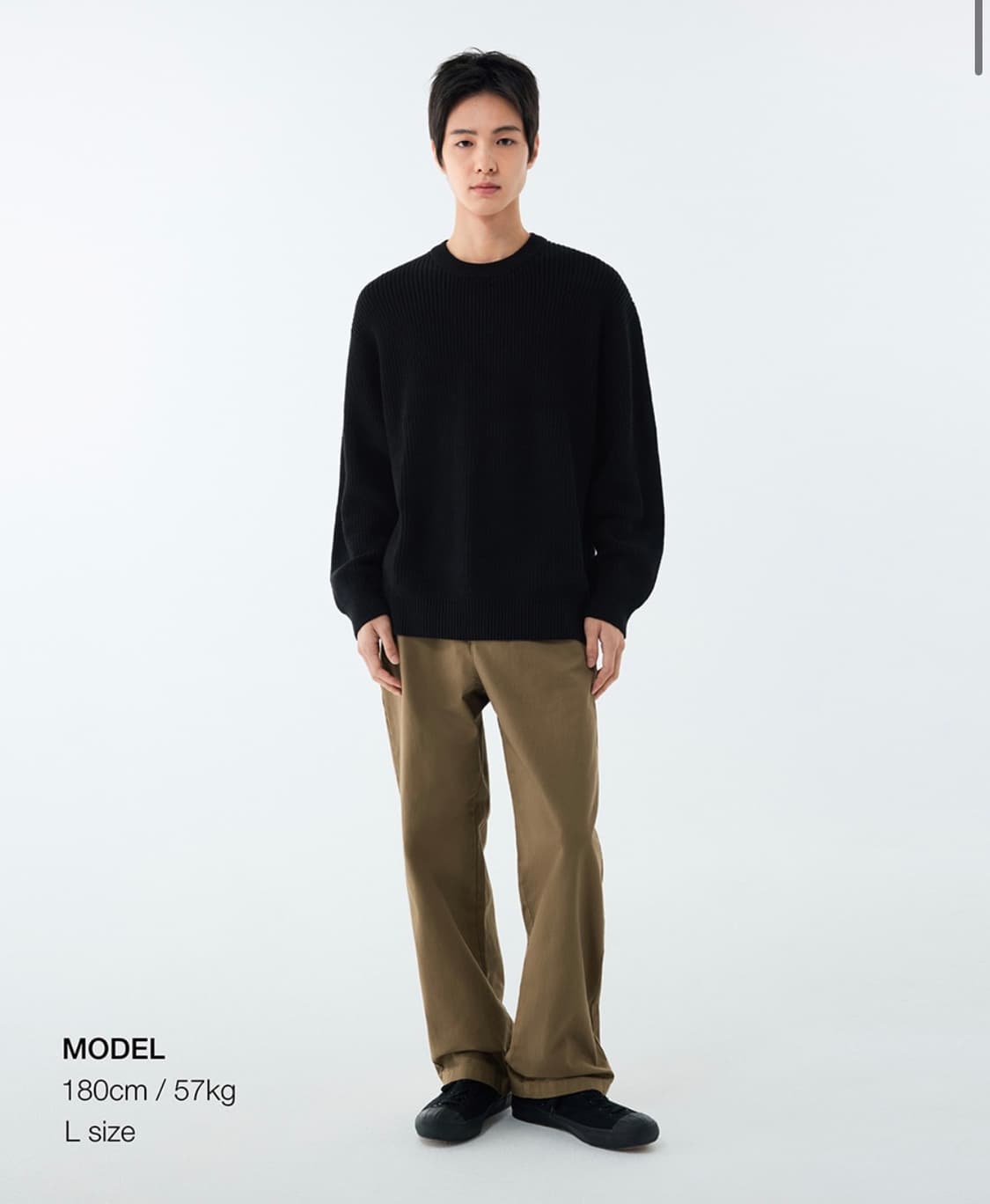 무신사 스탠다드 코튼 리브드 크루넥 니트 (블랙, L) 상품이미지1