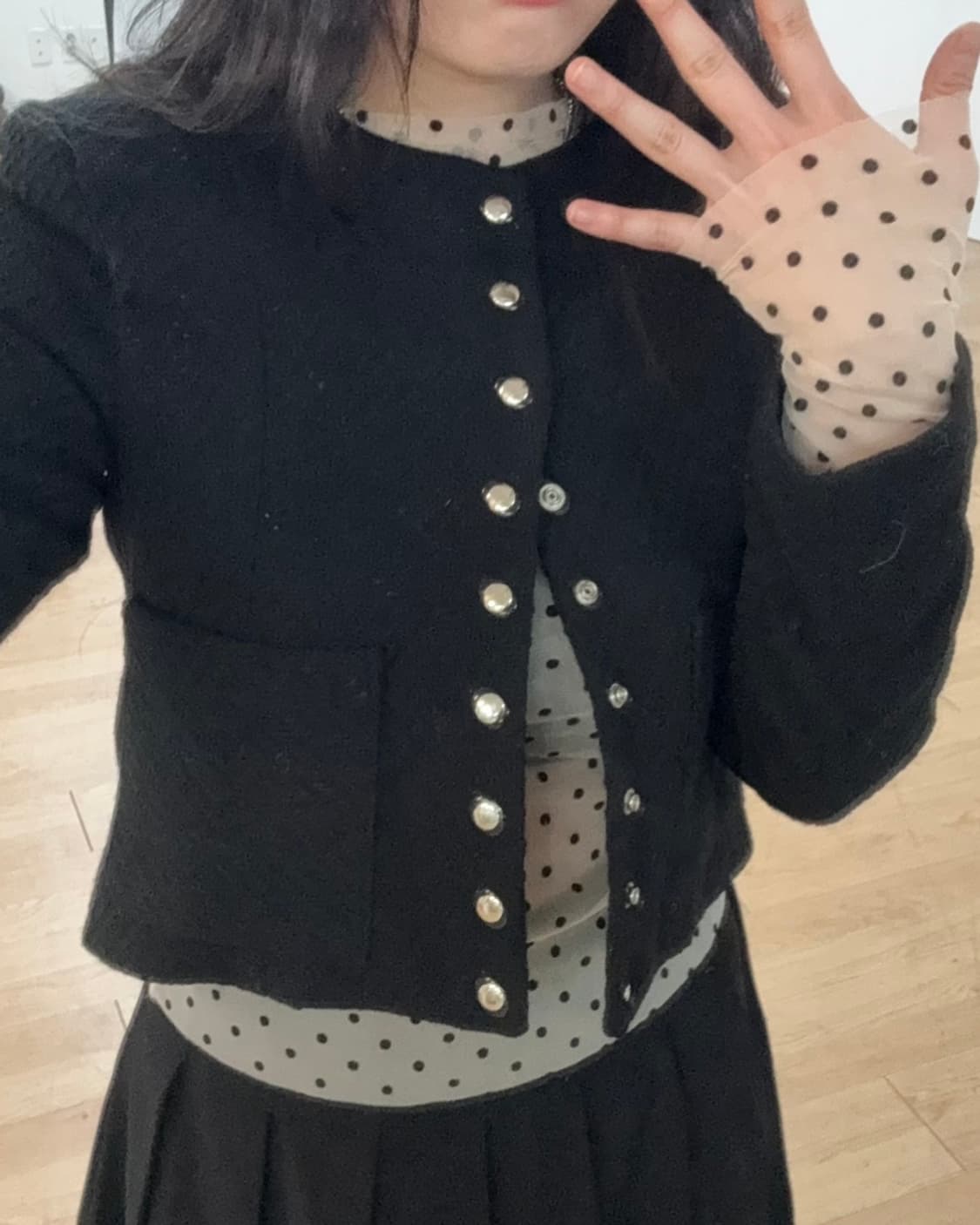 시스루 레이어드 도트 긴팔 티셔츠 베이지 새상품 상품이미지2