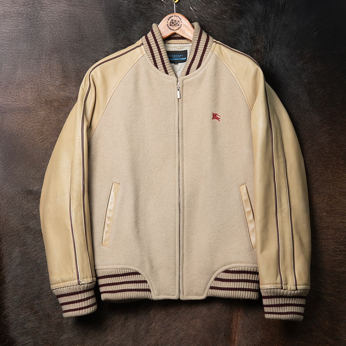 [98] 00s 버버리 블루라벨 울 + 카우레더 바시티 자켓  상품이미지1