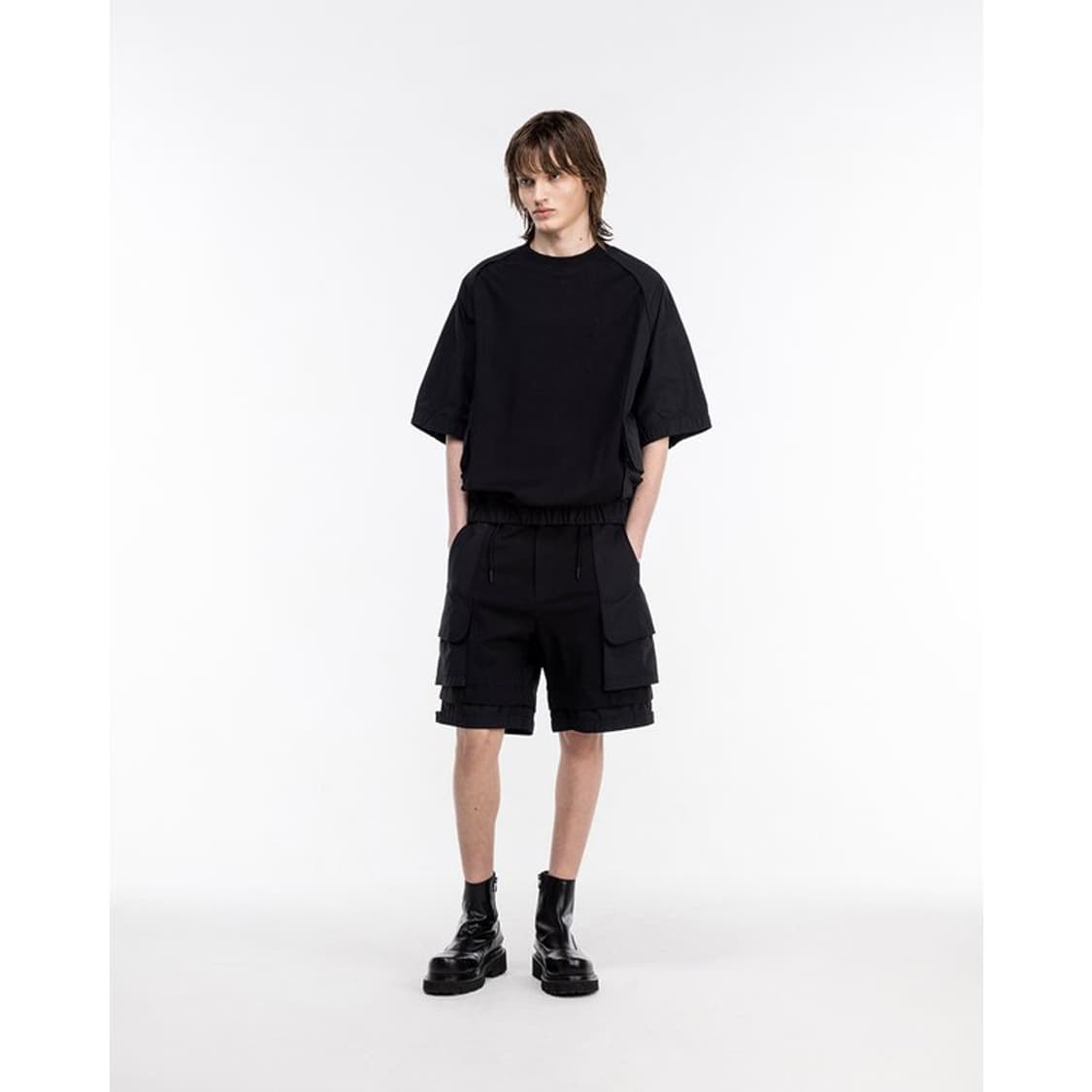 송지오옴므 트랙 패치 코쿤 티셔츠 블랙 50 (가단 70cm) 상품이미지2