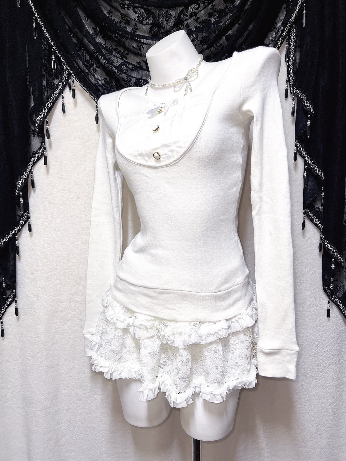 리즈리사 화이트 리본 로걀탑 로맨틱갸루 달천 라떼 핀터 공겜여주 러블리 상품이미지5