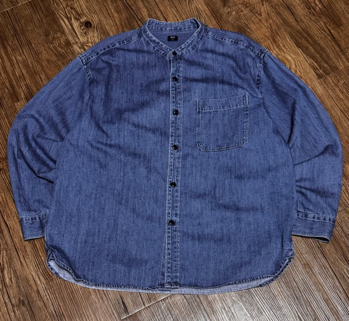 유니클로 카라 리스 데님 셔츠 상품이미지2